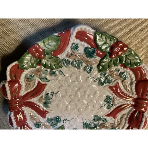 Fitz & Floyd Omnibus 1994 Classics Christmas Bows and Holly Plate, Read Details - Picture 4 of 6